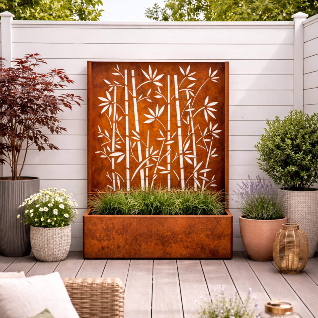 Jardinière bambou corten