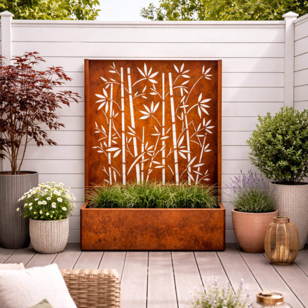 Jardinière bambou corten