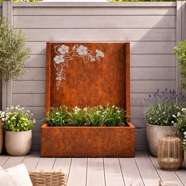 Jardinière hibiscus corten