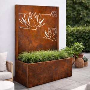 Jardinière lotus corten